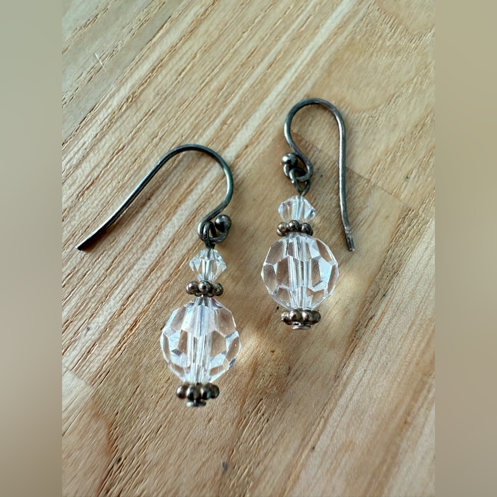 Vintage 925 Sterling silver crystal beaded dangle earrings on hooks